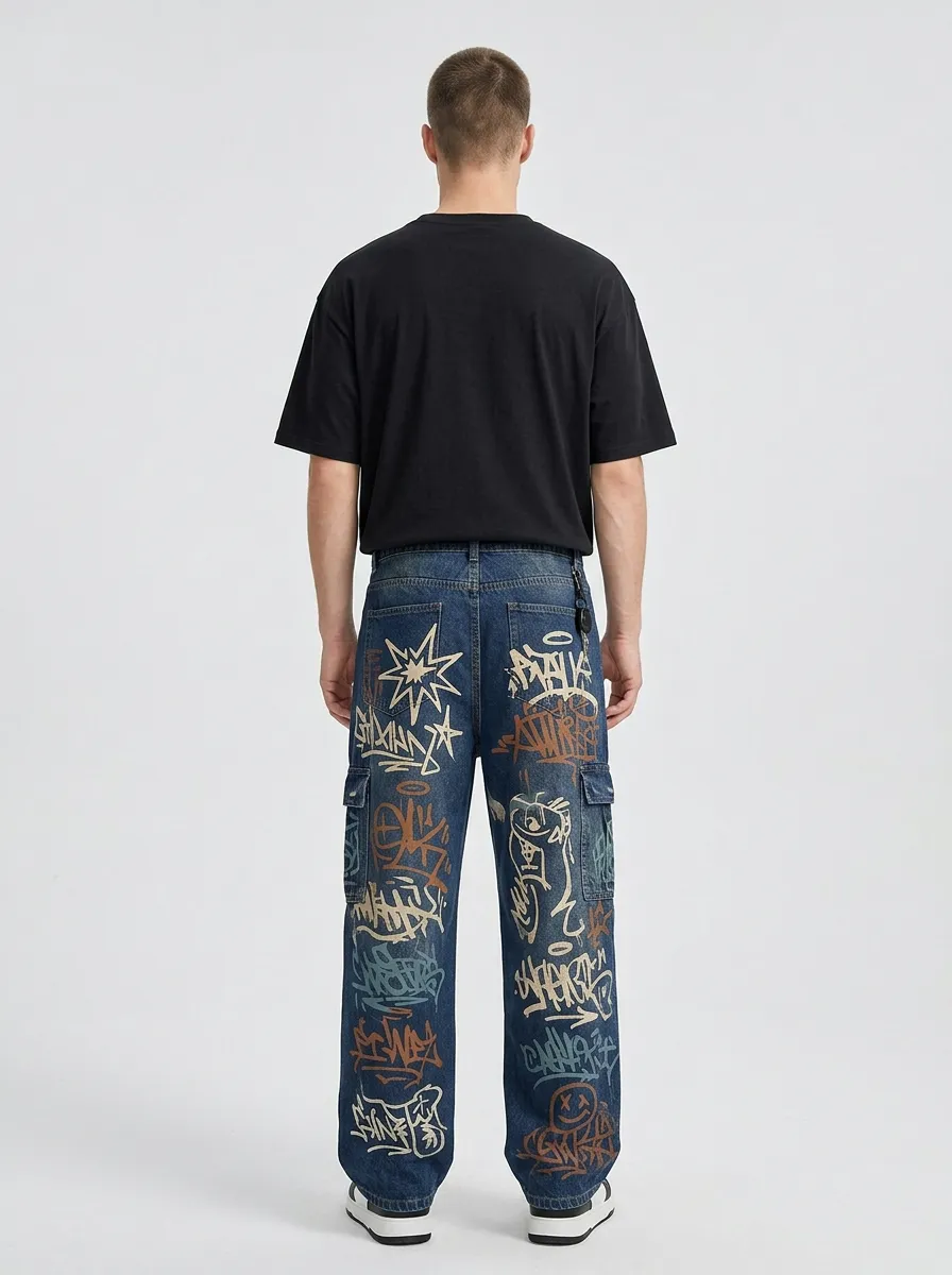 Unisex Urban Streetwear Graffiti Cargo Jeans