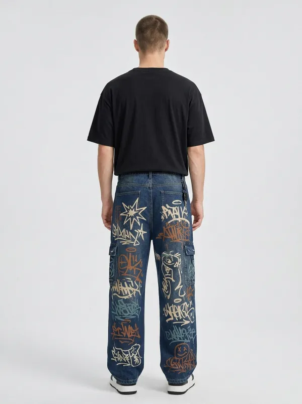 Unisex Urban Streetwear Graffiti Cargo Jeans