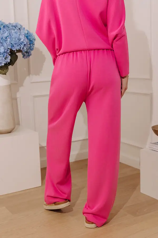 High Waist Relaxed Wide Leg Scuba Knit Modal Blend Elastic Waist Pants