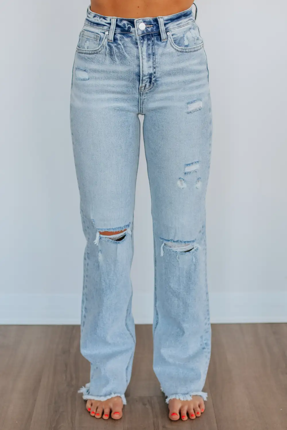 Women's High Rise Fading Whiskering Cotton Blend Jeans