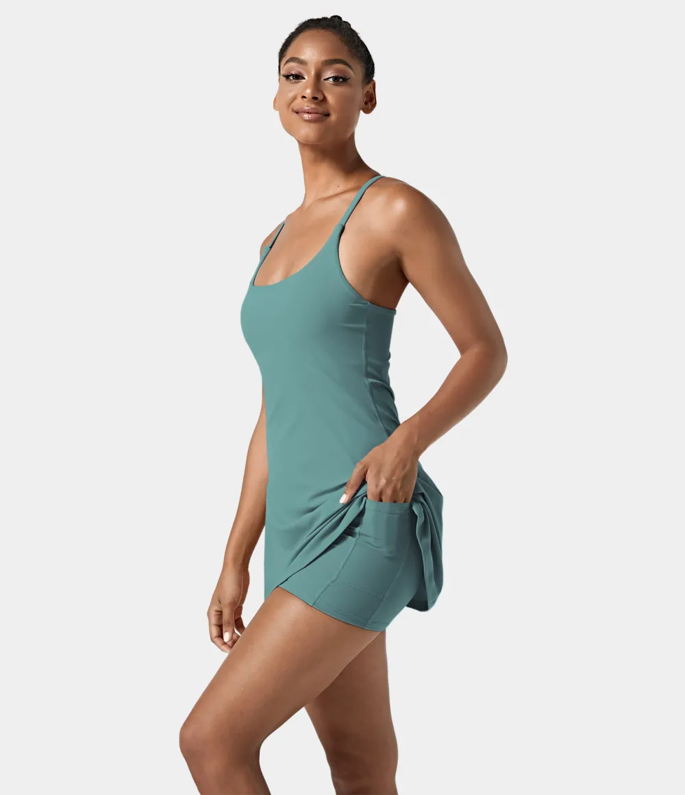Softlyzero Airy Backless Cut Out 2-in-1 Pocket Cool Touch Mini Activity Dress