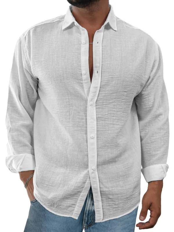 Linen Blend Open Collar Shirt
