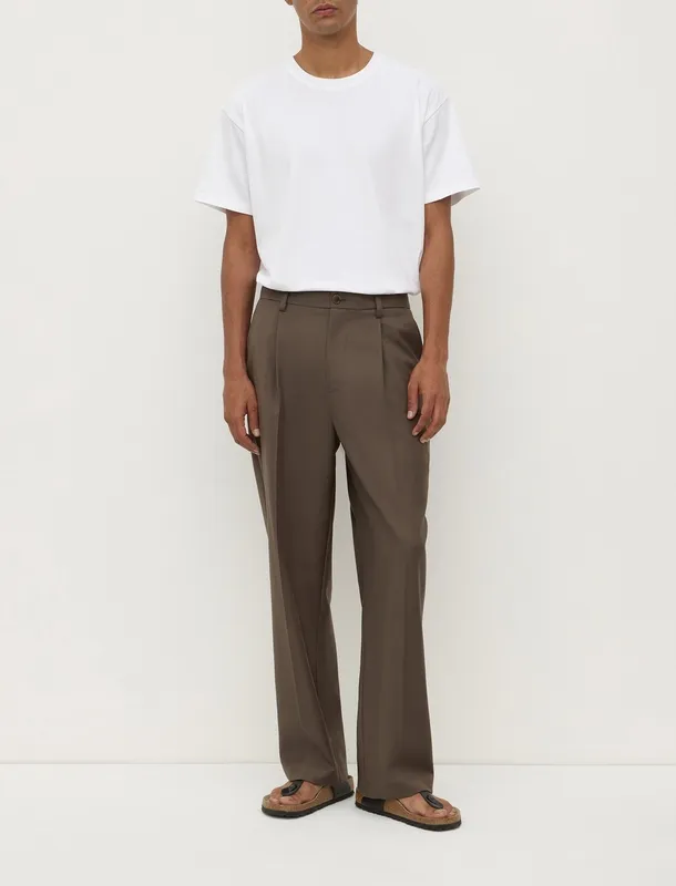 Brown Marled Tailored Pleated Pants