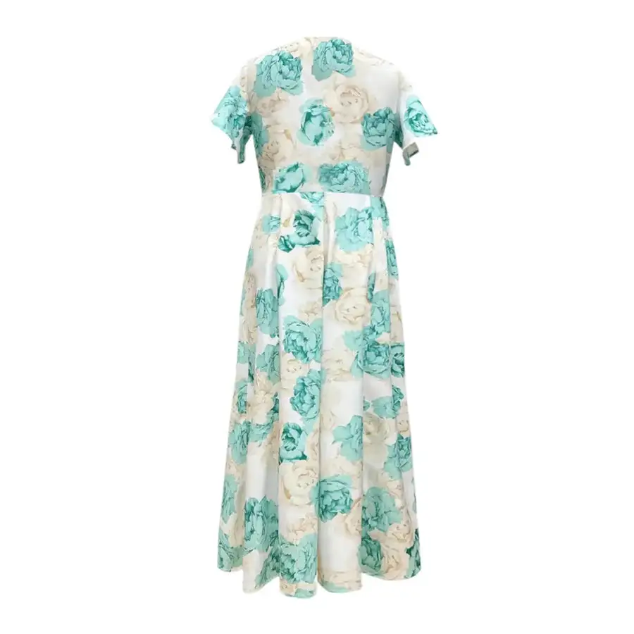 Plus Size Floral Print V Neck Maxi Dress with Flutter Sleeves