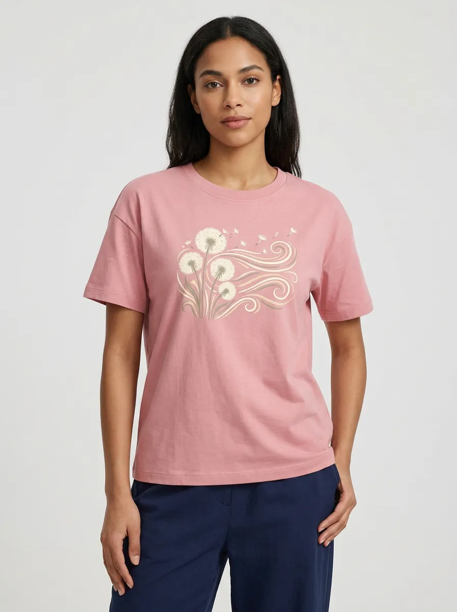 Women's Crewneck Graphic-Print Ribbed Relaxed-Fit T-Shirt