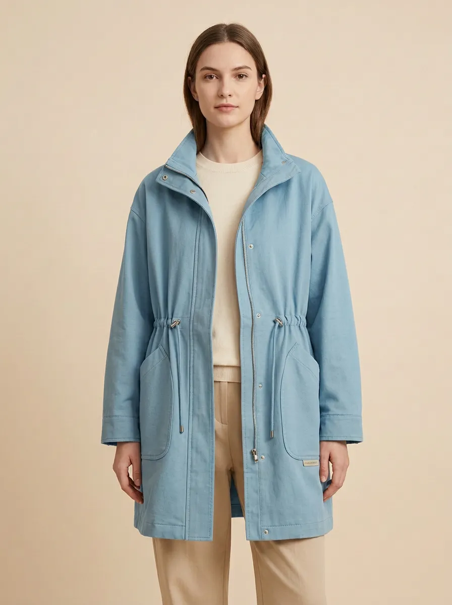 Button Front Casual Drawstring Waist Utility Jacket