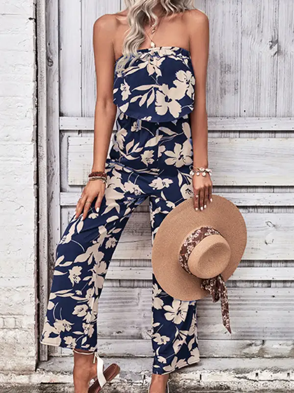 Tube Top Printed Tight Jumpsuit