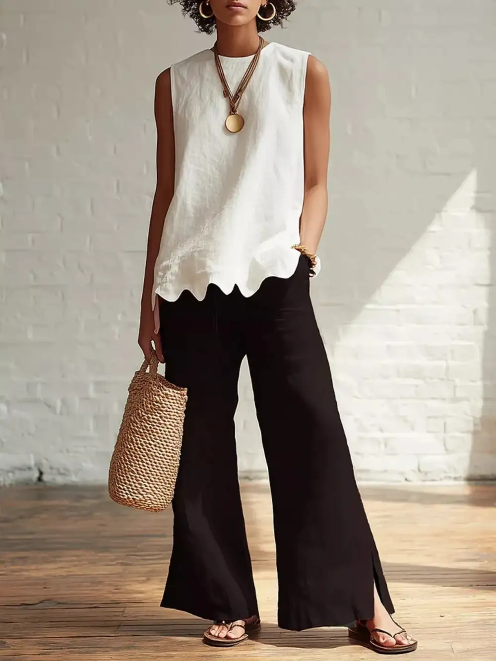 Buttoned Ruffled Tank Top