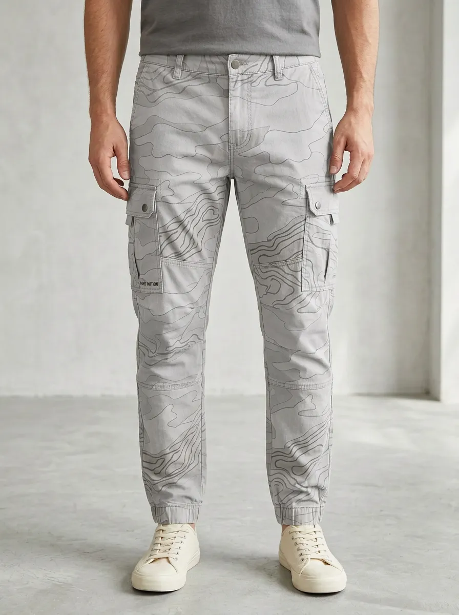 Men's Topographic Camo Knee Panel Cargo Joggers