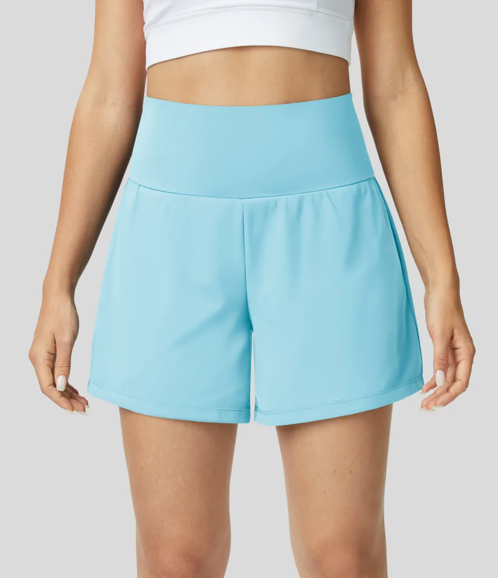 Super High Waisted Back Pocket & Side Hidden Pocket 2-in-1 Yoga Shorts 5''-Longer Length