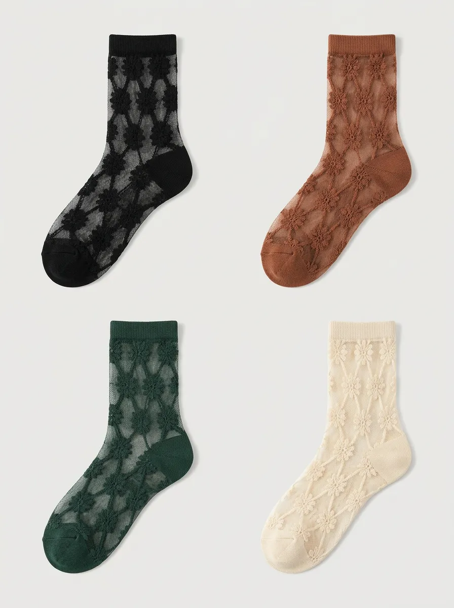Women's Assorted Floral Sheer Crew Socks 4-Pack
