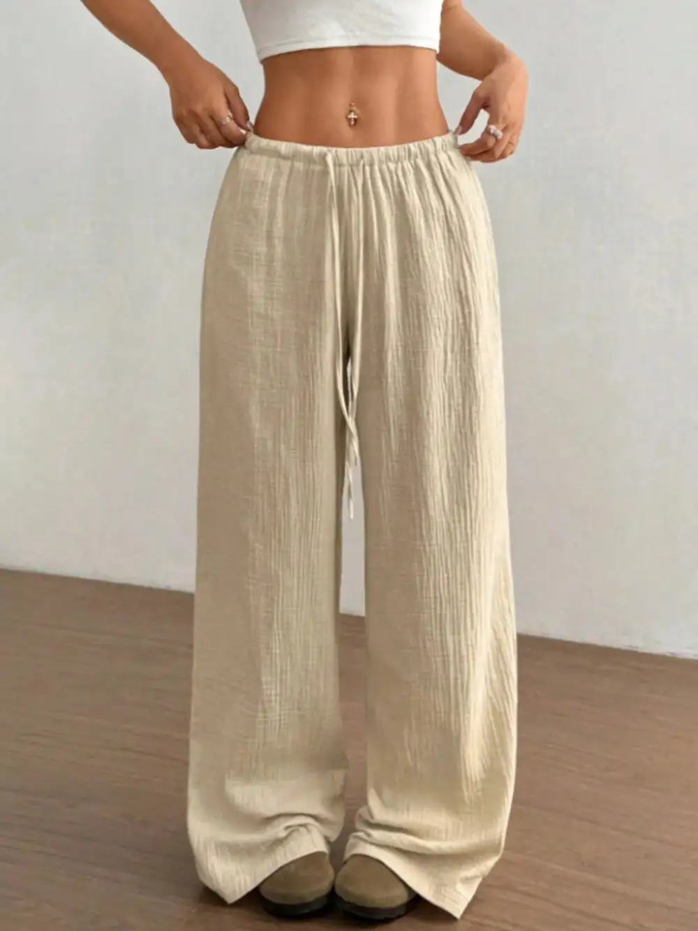 Polished Wide Leg Drawstring Pants