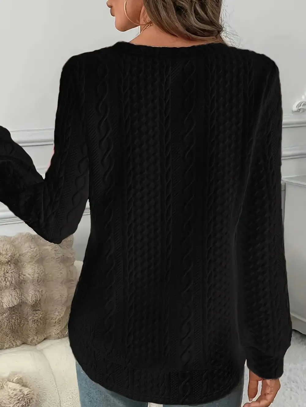 Textured Loose Fitting Drop Shoulder Sweatshirt