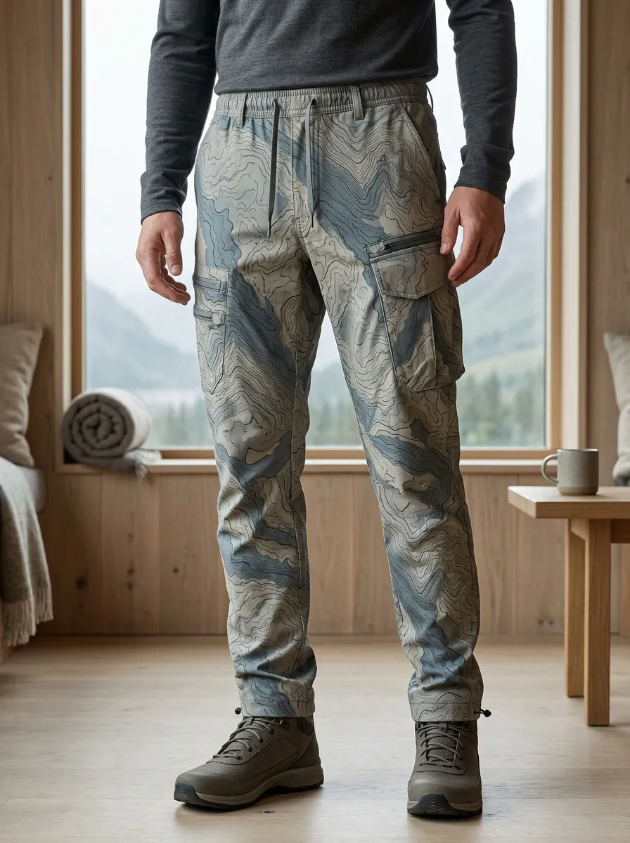 Men's Topographic Print Cargo Joggers