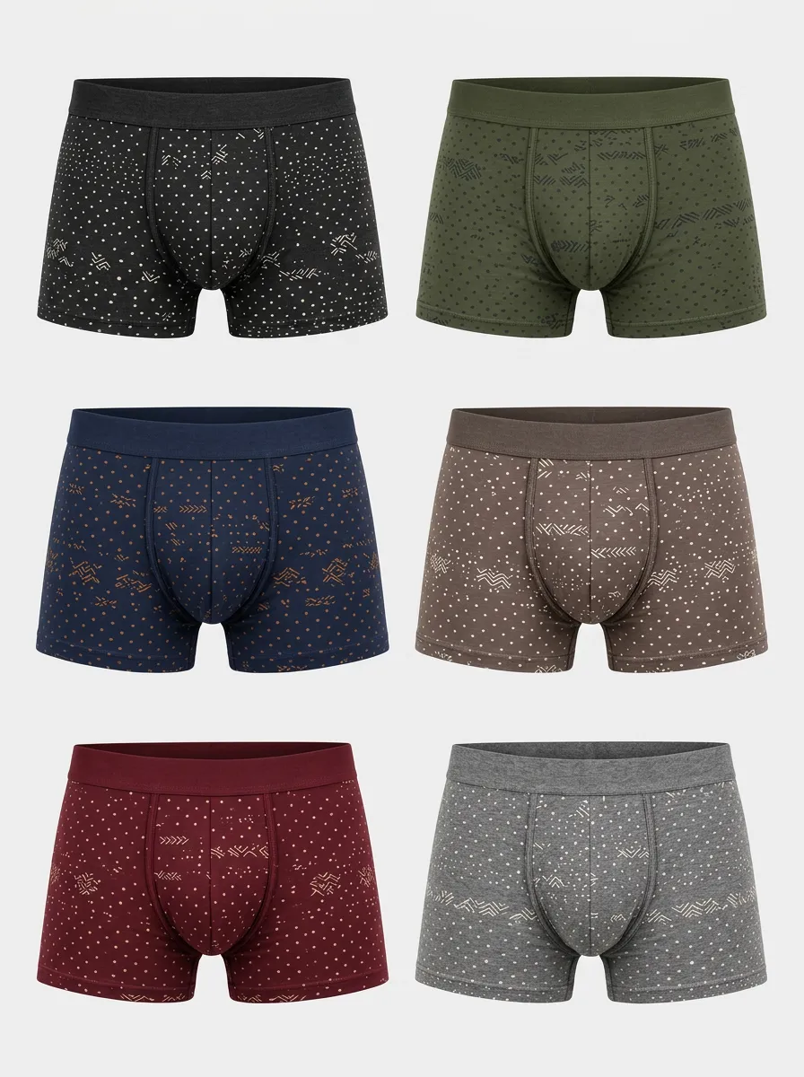 Men's Geometric Polka Dot Printed Boxer Briefs 6-Pack