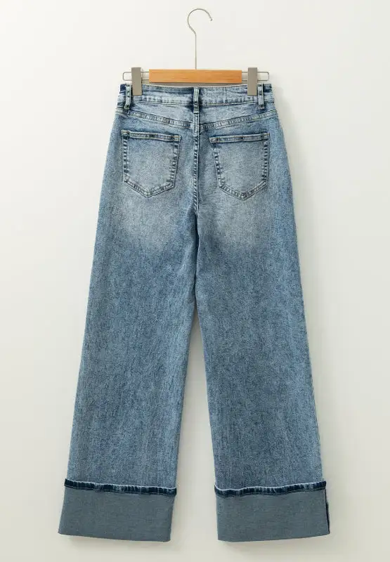 Everyday Wide Leg Pocketed Washed Denim Jeans