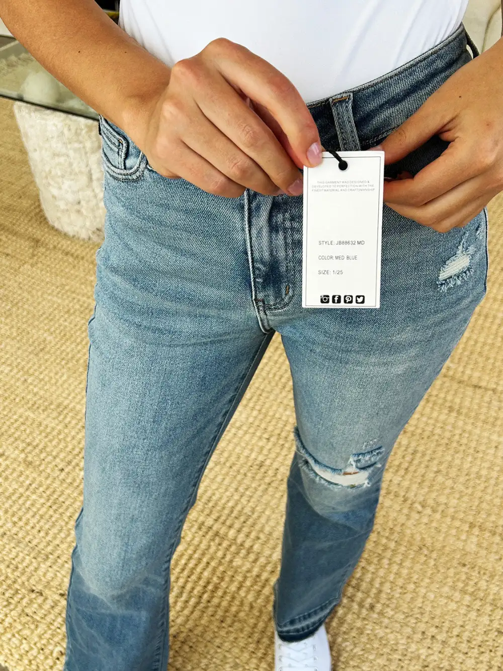 Washed Mid Rise Distressed Denim Jeans