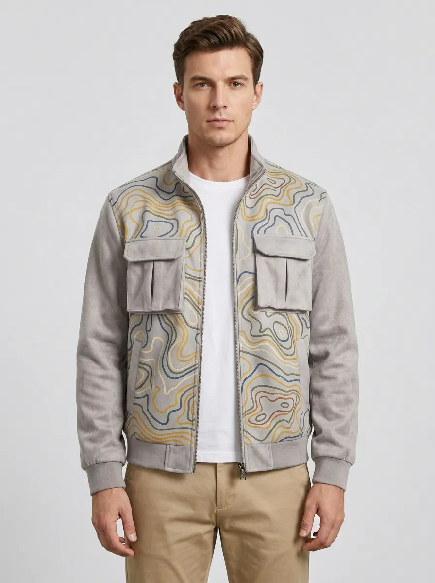 Men's Outdoor Explorer Topographic Map Printed Jacket