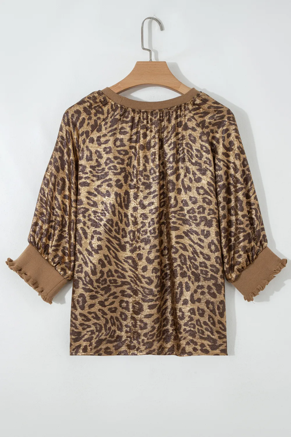 Gold Half Sleeve Metallic Leopard Blouse