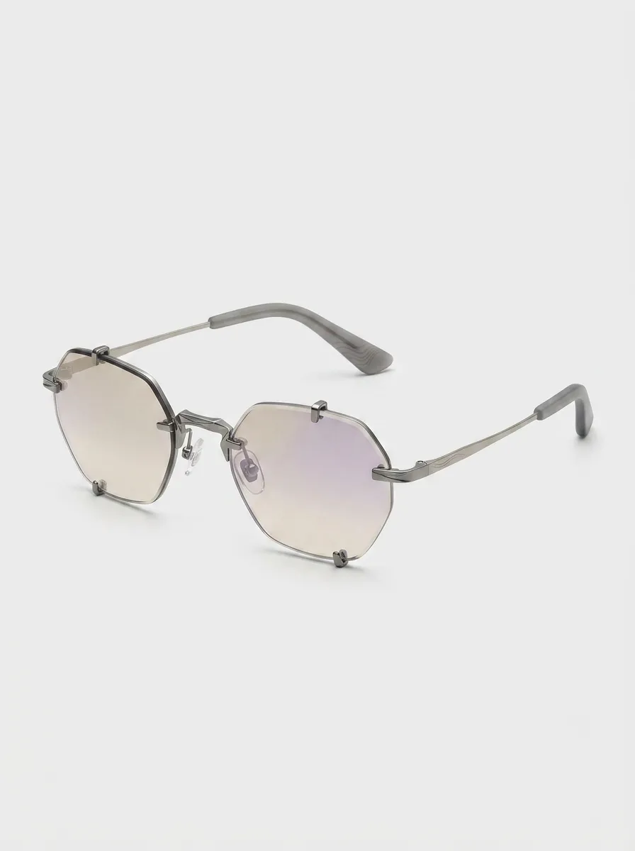 Unisex Vintage Octagonal Metal Frame Gradient Tinted Sunglasses