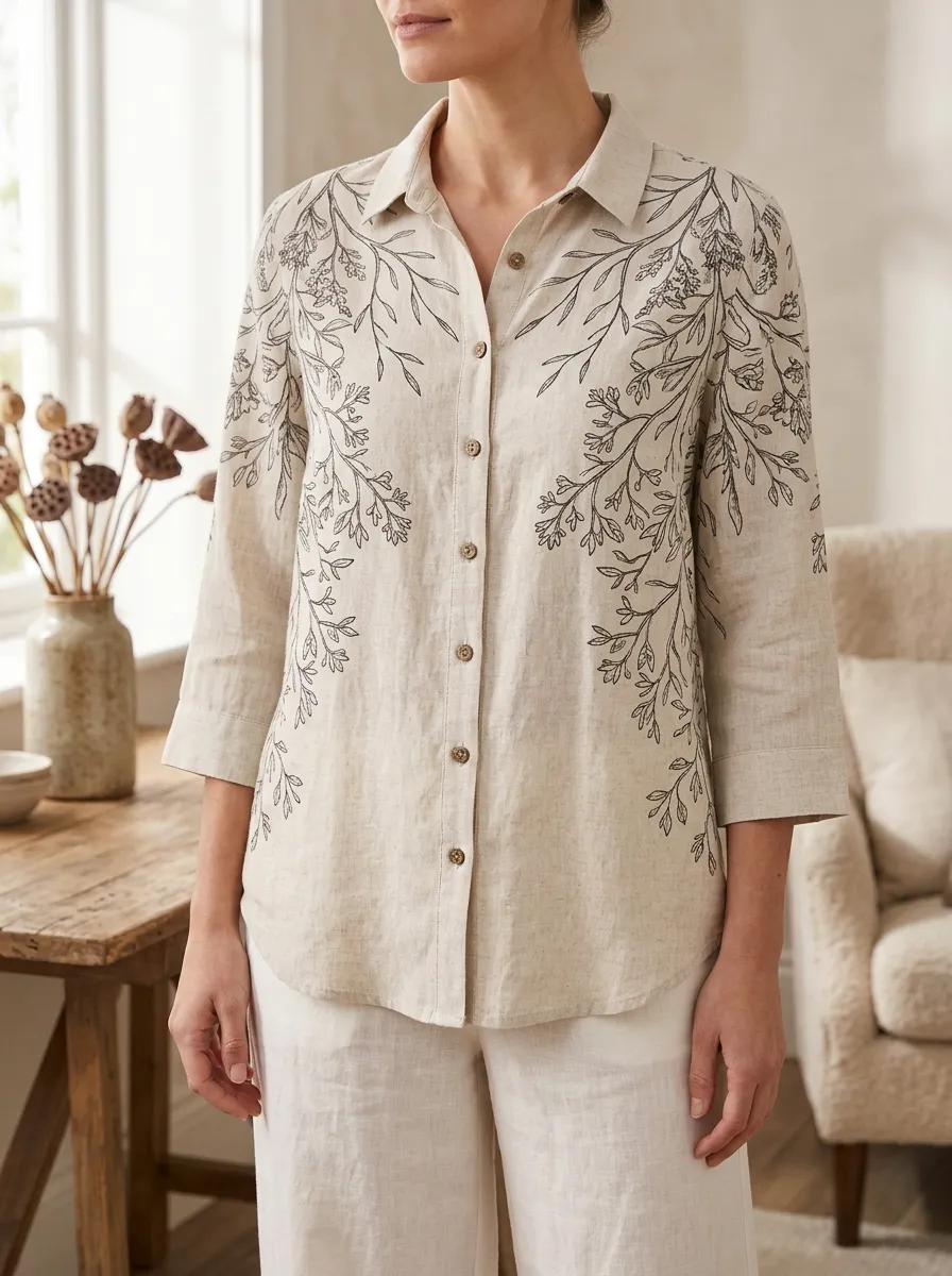 Women's Wilderness Botanical Nature Lover Floral Line Art Shirt