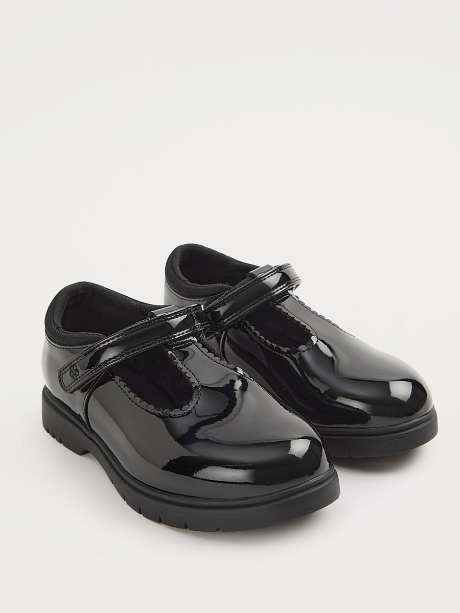 Wide Fit Black Patent Scallop T-Bar School Shoes detail 2