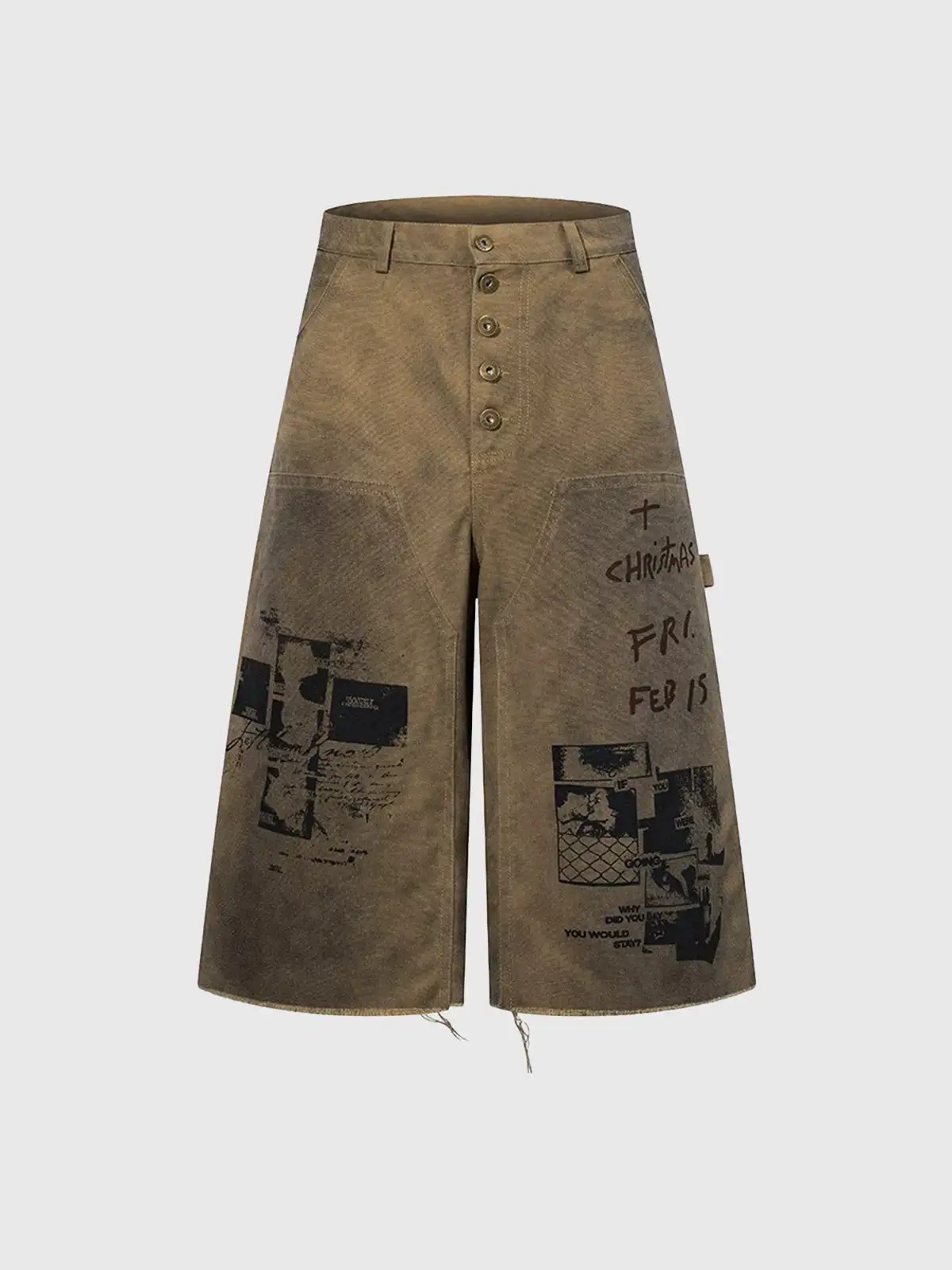 Wide-Leg Printed Jorts