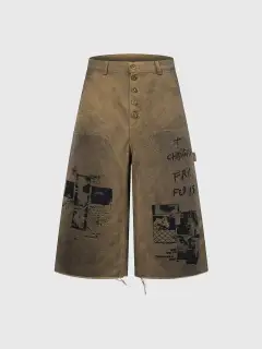 Wide-Leg Printed Jorts