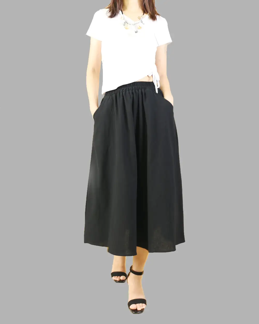Everyday Boho Linen Flared Midi Skirt