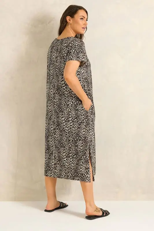 Natural Brown Leopard Print Cotton Dress