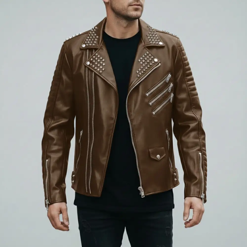 Classic Lambskin Biker Motorcycle Studded Jacket
