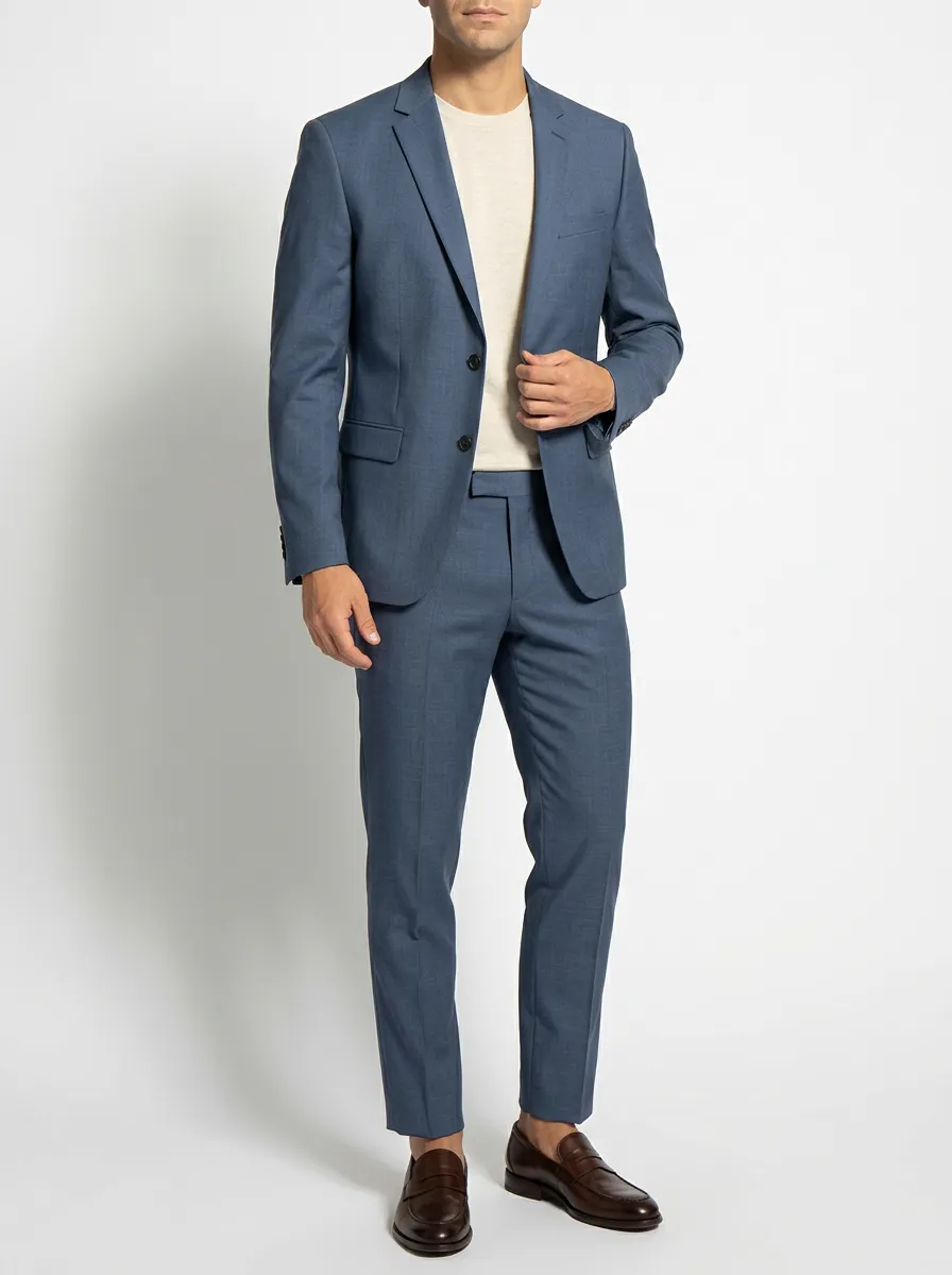 Men's Formal Business Blue Solid Color Slim Fit Suit Set