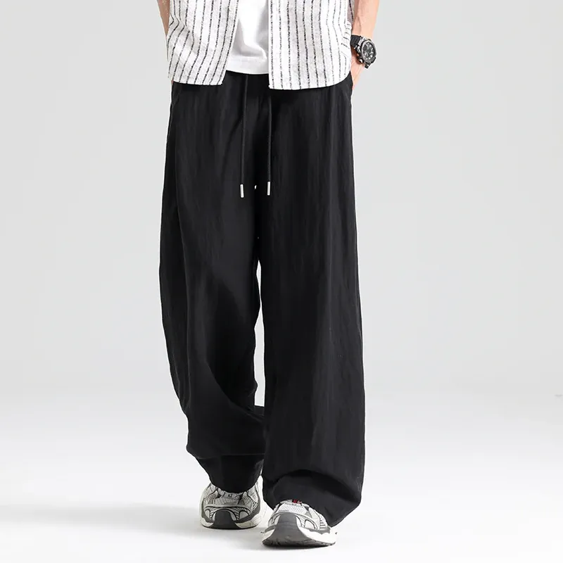 Men's Lightweight Tencel-Linen Summer Casual Trousers – Wide-Leg Straight-Cut Loose-Fit 