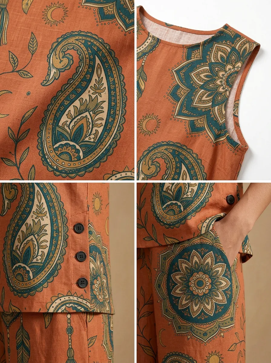 Women's Boho Mandala Paisley Printed Sleeveless Set