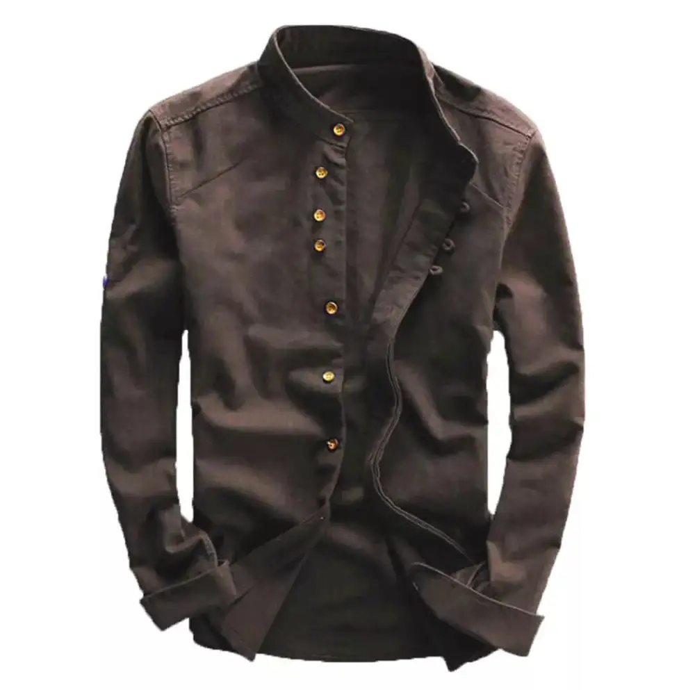 Mandarin Collar Grandad Collar Long Sleeve Casual Shirt
