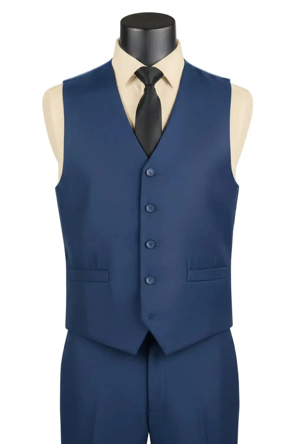Blue Slim Fit Textured Solid Single Breasted Five Button Dress Vest