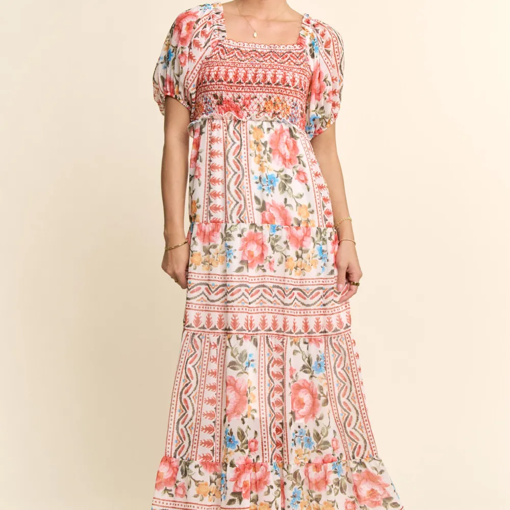 Refined Floral Chiffon Smocked Tiered Dress