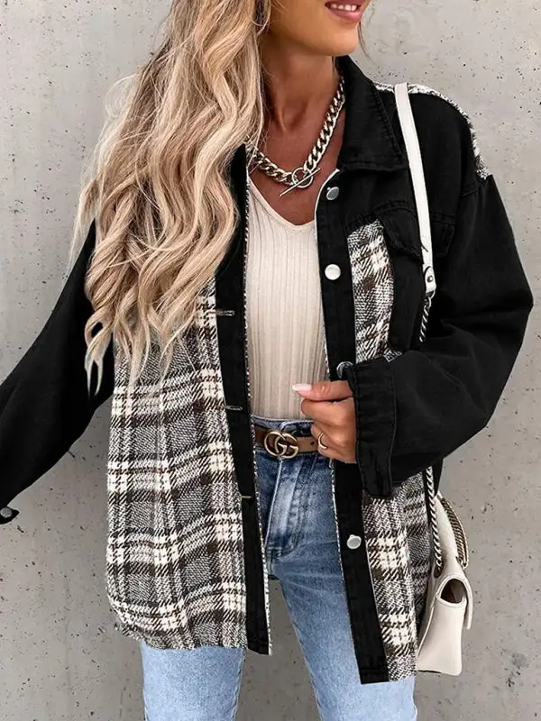 Button-Down Lapel-Collar Collared Denim Jacket