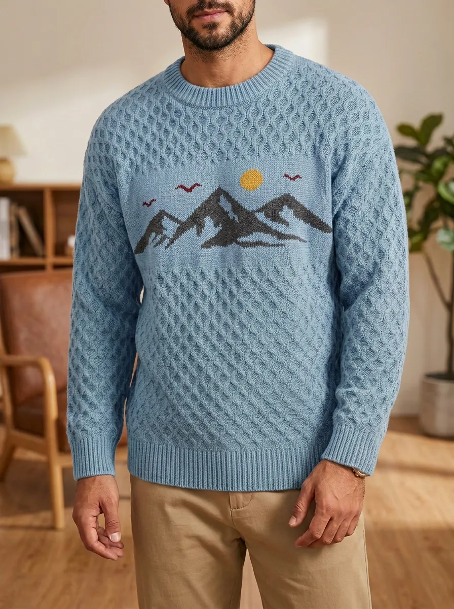 Men's Mountain Sunset Ribbed Sweater