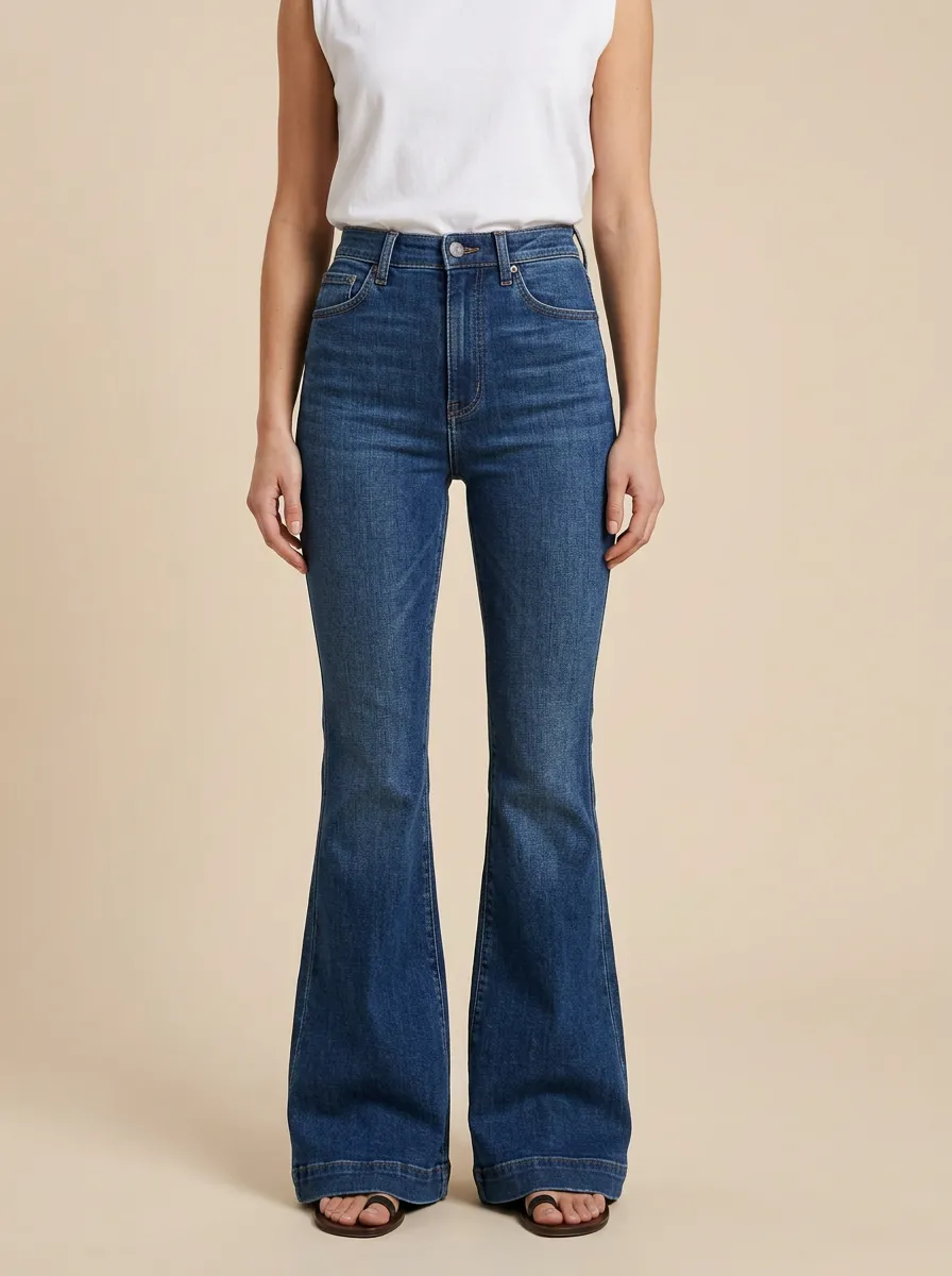 Classic Faded Finish High Rise Flare Jeans