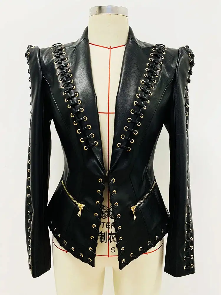 Lace Up Leather Blazer