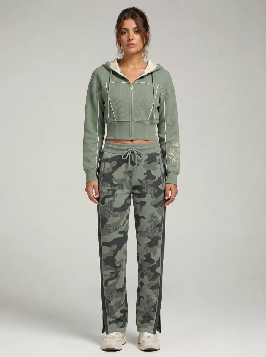 Women's Camo Floral Waffle Knit Printed Tracksuit