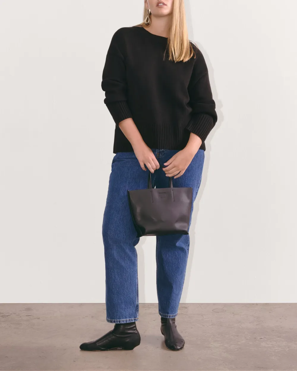 Black The Boxy Sweater in Everyday Cotton