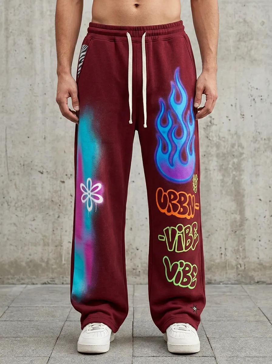 Men's Streetwear Urban Vibe Flame Flower Graffiti Printed Sweatpants