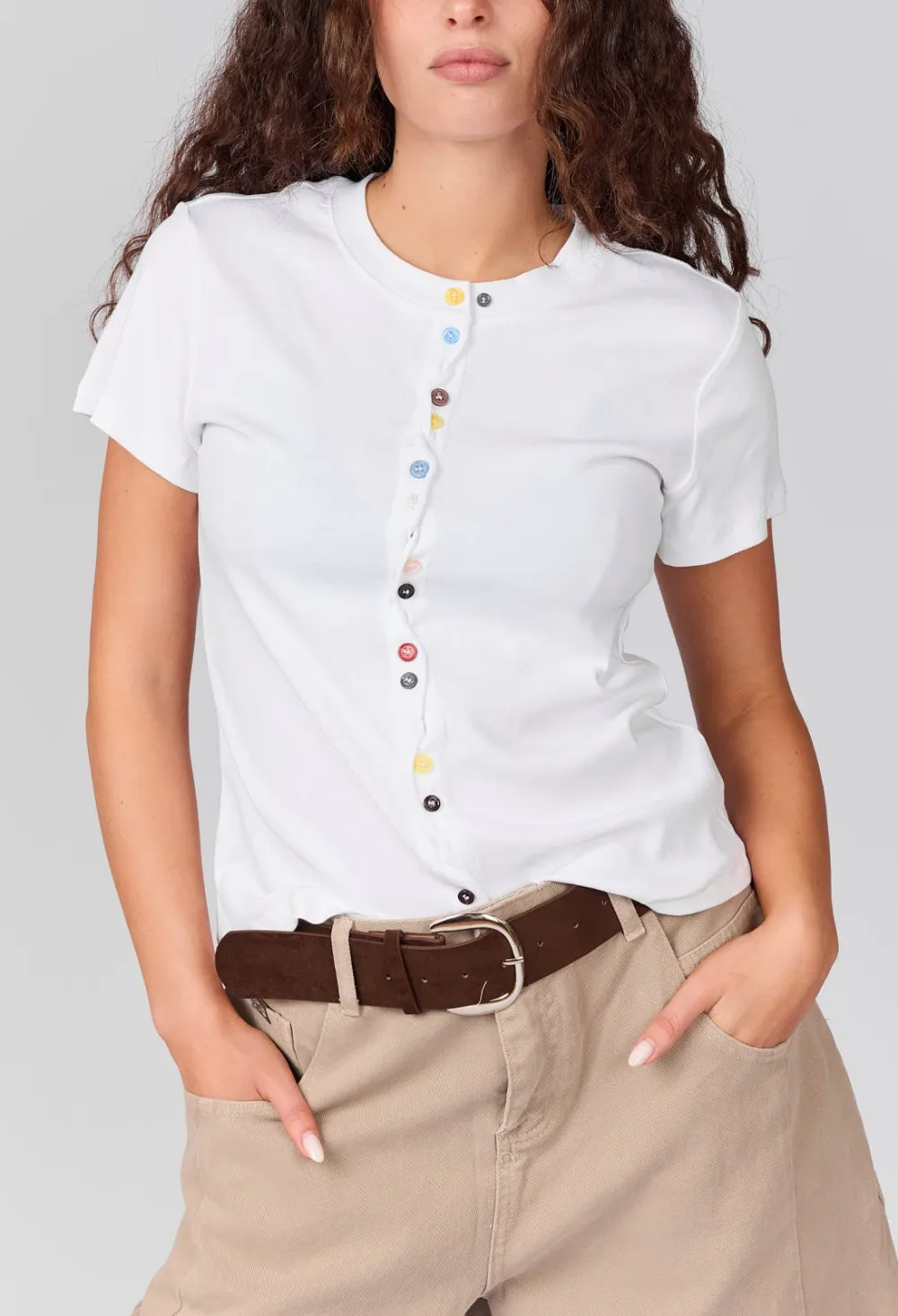 Button Detail Cropped T-Shirt