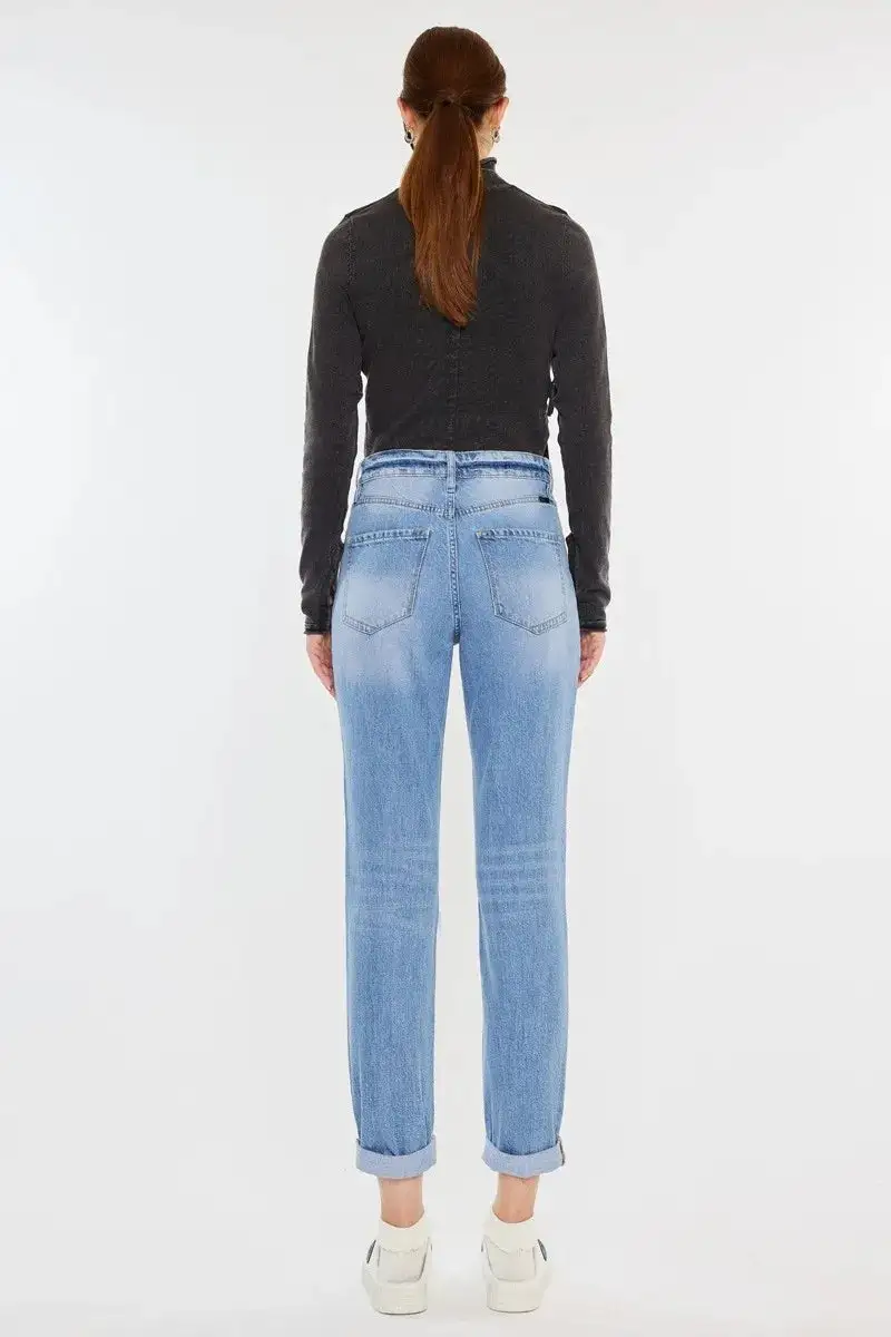Classic High Waist Distressed Denim Jeans