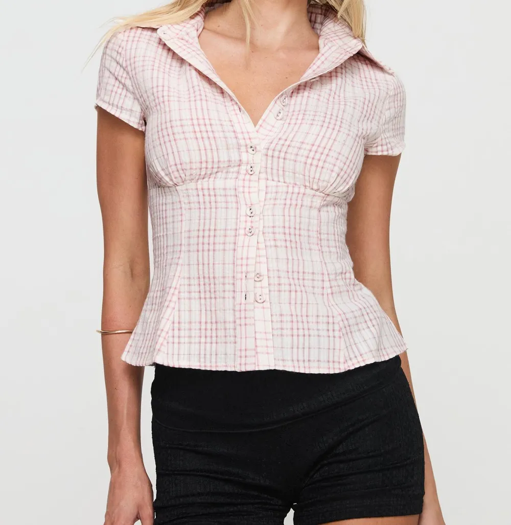 Pink Check Ruched Blouse
