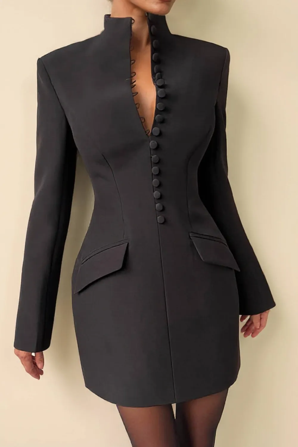 Stand Collar Long Sleeve Mini Dress