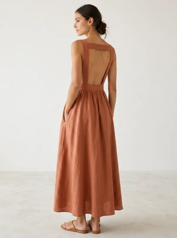 Women's Soft-Shape Casual Linen Maxi Backless Dress