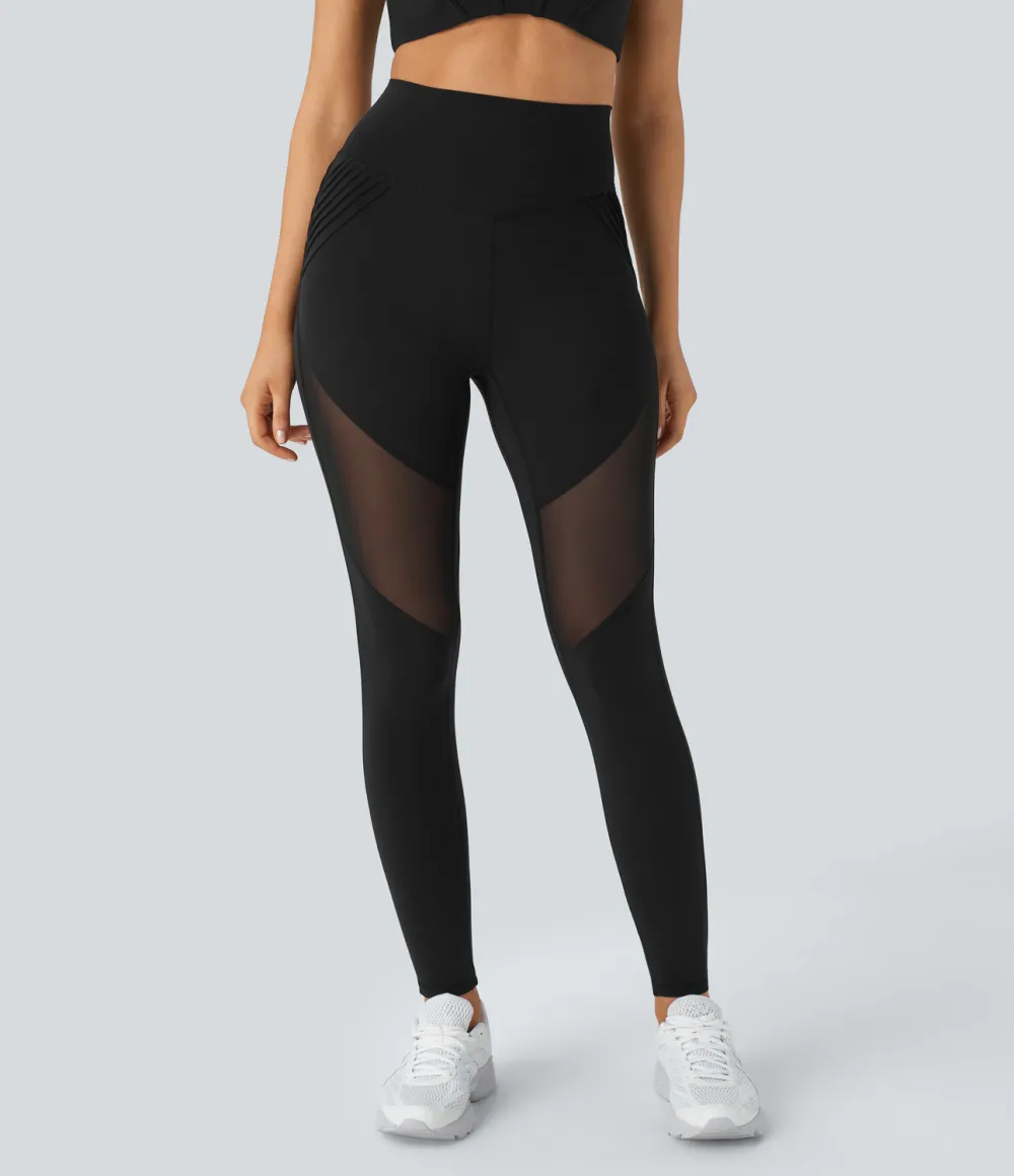 Softlyzero High Waisted Back Pocket Contrast Mesh 7/8 Yoga Leggings-UPF50+